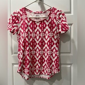 Chico's Red and White Geometric Short Sleeve Top